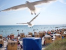I sommersæsonen sættes de typiske strandkurvestole op på stranden