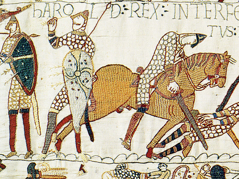 På Musée de la Tapisserie kan I få genfortalt historien om Slaget ved Hastings på dette 70 meter lange tæppe