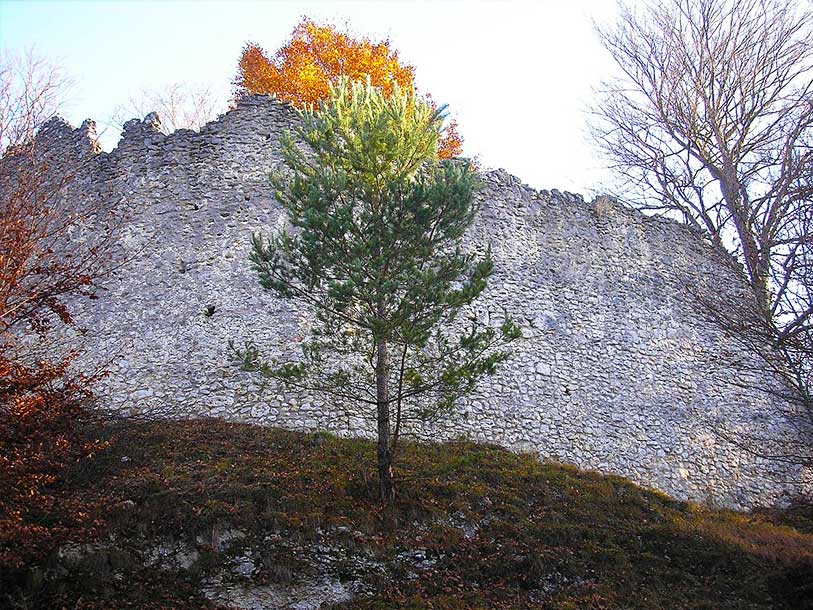 Längs vandringslederna runt Kinding ligger ruinerna av Schloss Stossenberg