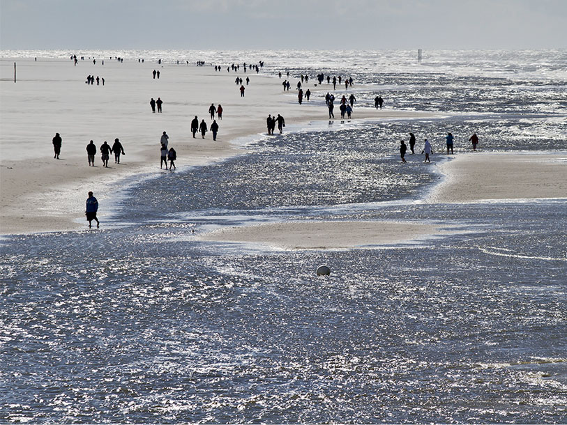Den brede strand ved St. Peter Ording, som den ser ud ved ebbe