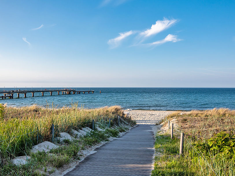 Stranden med badebroen i Ostseebad Göhren er lige dejlig året rundt