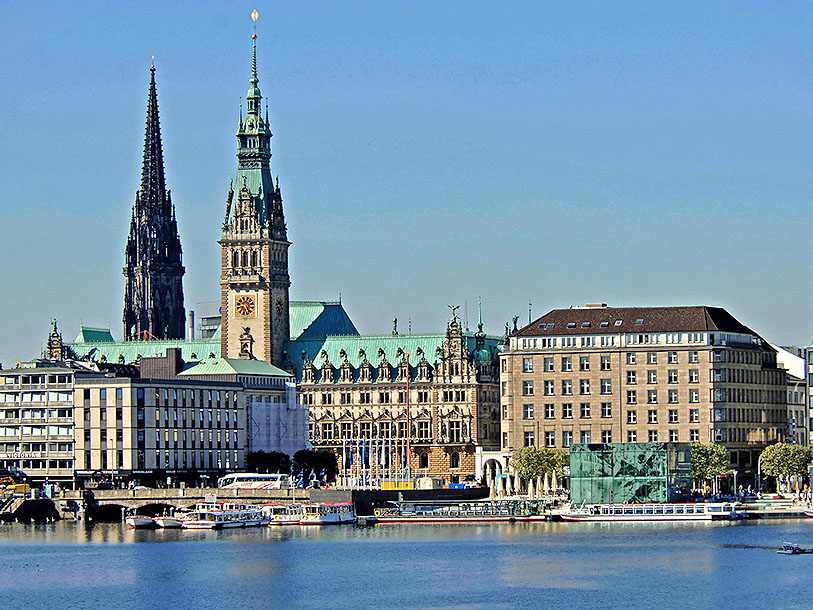 Vy över Hamburgs inre stadskärna
