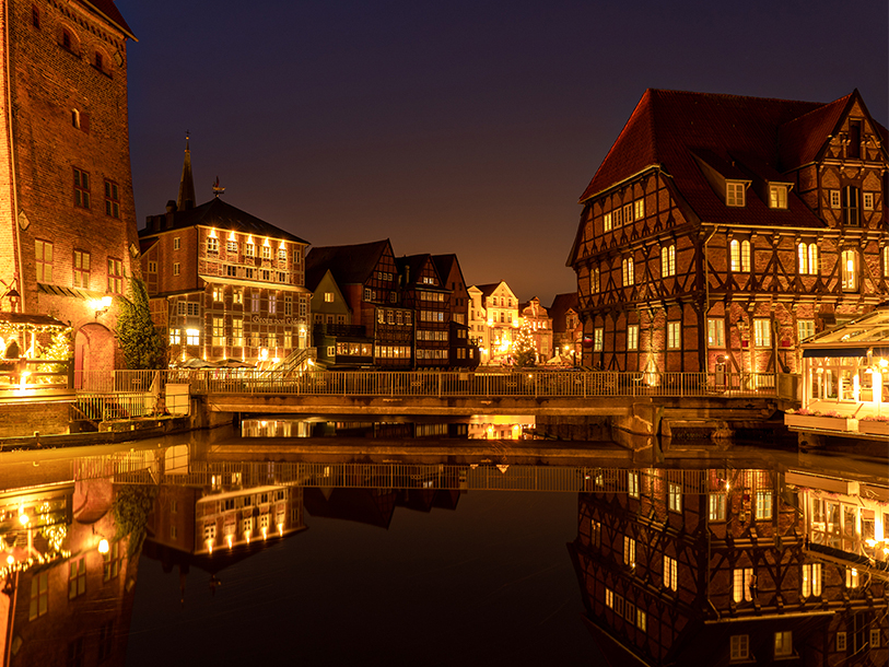Aftenstemning i Lüneburg - en af Nordtysklands bedst bevarede bindingsværksbyer