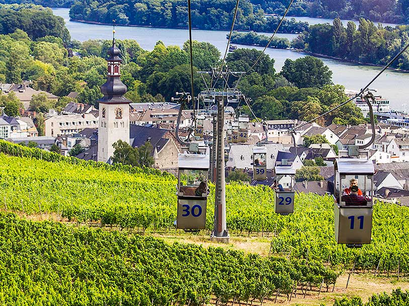 Du kan också välja att ta gondolbanan, som går från Assmannshausen till den berömda grannstaden Rüdesheim